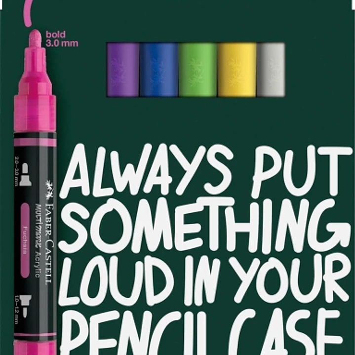 Faber-Castell Multimark Acrylic Pack con 6 Rotuladores Acrilicos Doble Punta - Puntas Redondas de 1mm y 3mm - Tinta Acrilica a Base de Agua - Colores  1