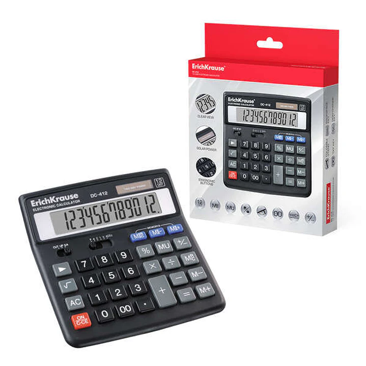 Erichkrause DC-412 Calculadora de Sobremesa - Pantalla LCD de 12 Digitos - Memoria Doble - Funciones de Calculo Avanzadas - Color Negro 1