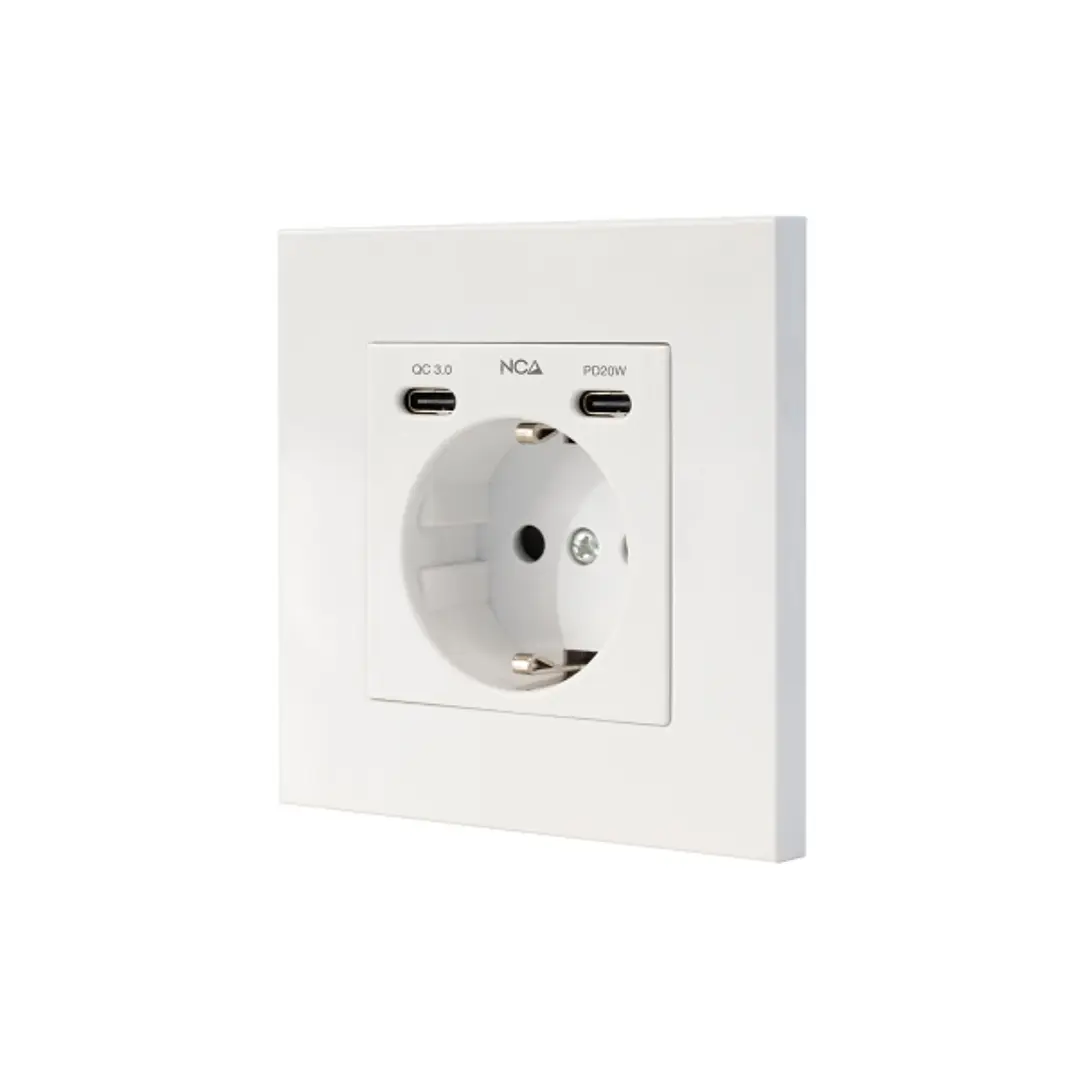 Nanocable Roseta Base de Enchufe de Pared Empotrable Tipo Schuko - 2xUSB-C PD - 3.4A - Color Blanco 1