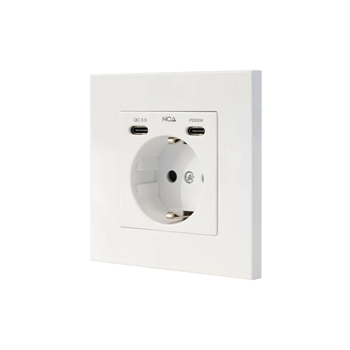 Nanocable Roseta Base de Enchufe de Pared Empotrable Tipo Schuko - 2xUSB-C PD - 3.4A - Color Blanco 1