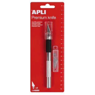 Apli Cuchillo Hobby de Precision Premium - 15mm - Hoja de Acero Inoxidable - Acabado Soft - Reemplazo Facil de Cuchilla - Incluye 3 Cuchillas de Recam