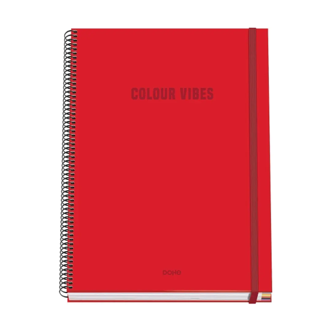 Dohe Colour Vives Cuaderno Espiral A4 100 Hojas Microperforadas Cuadricula 5mm - Tapa Dura Carton Forrado - Cierre de Goma - Bandas de Color - Color R 1
