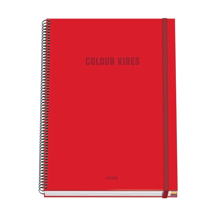 Dohe Colour Vives Cuaderno Espiral A4 100 Hojas Microperforadas Cuadricula 5mm - Tapa Dura Carton Forrado - Cierre de Goma - Bandas de Color - Color R 1