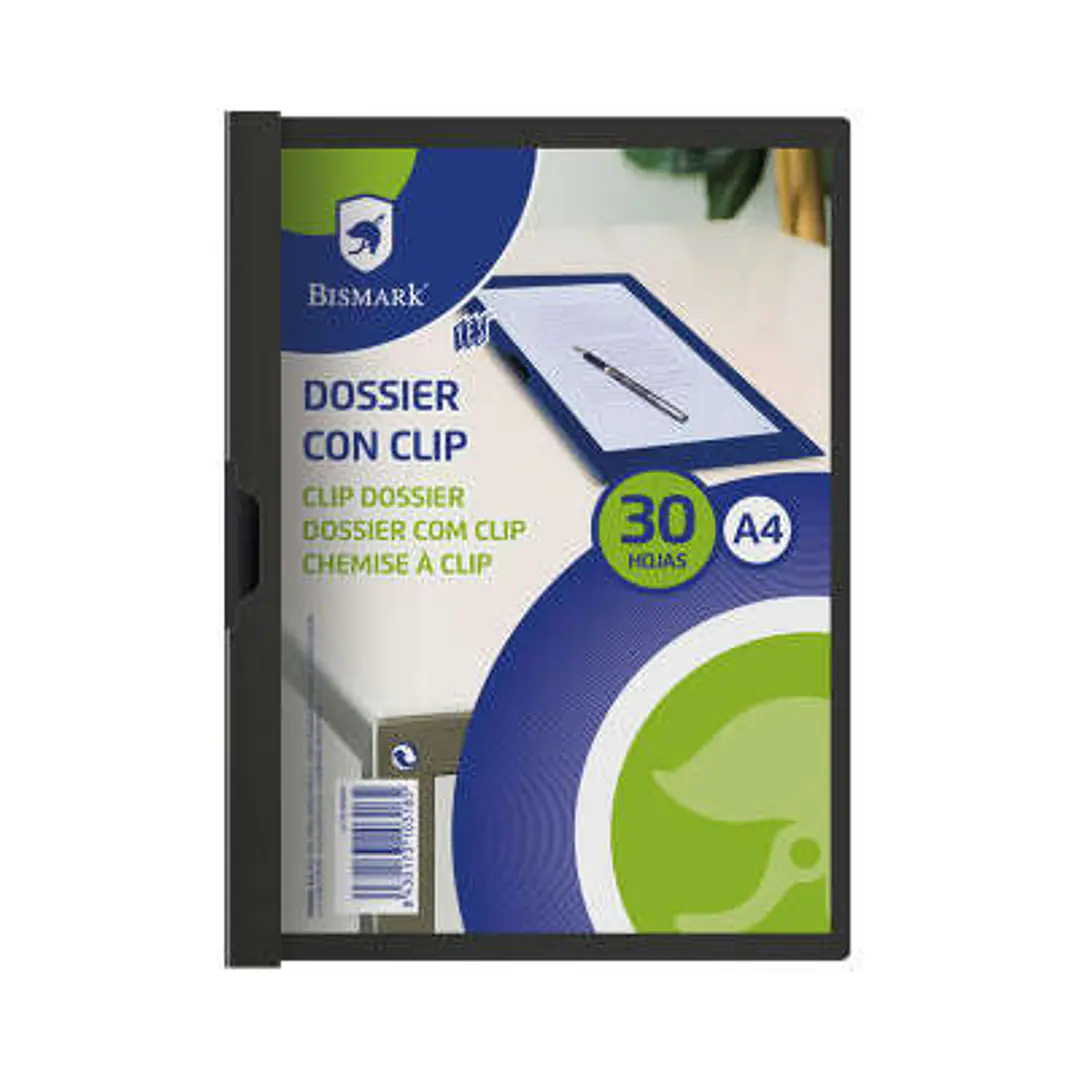 Bismark Dossier para 30 Hojas A4 con Clip Metalico Lateral - Polipropileno Transparente - Color Negro 1