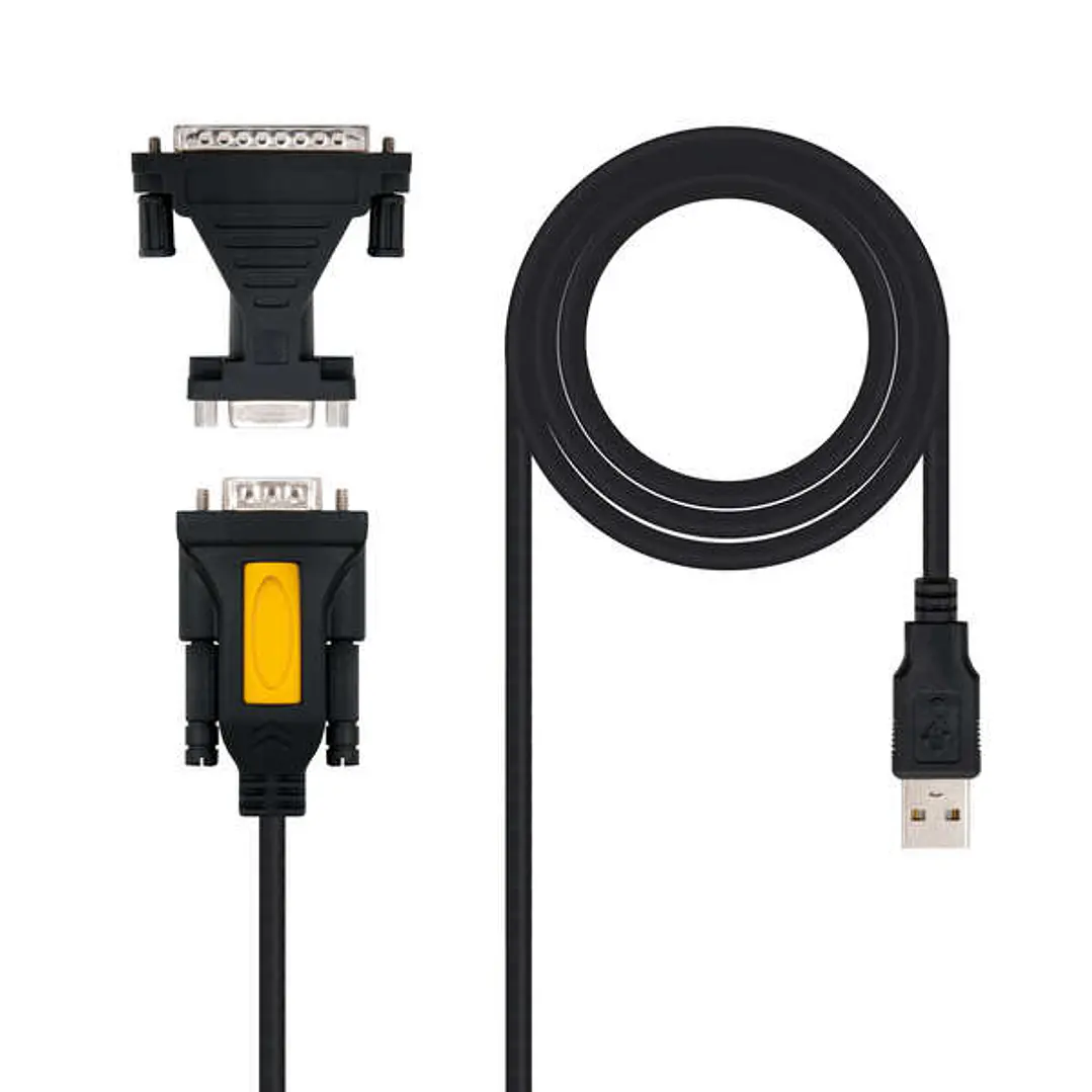 Nanocable Conversor USB a Serie Impresoras - Tipo A/M-RS232 DB9/M DB25/M - 1,8 m - Color Negro 1