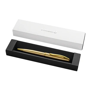 Pelikan Jazz Noble Boligrafo Retractil - Trazo de 1mm - Mecanismo de Giro - Recambio 337M Azul - Estuche de Regalo - Detalles Cromados - Color Oro