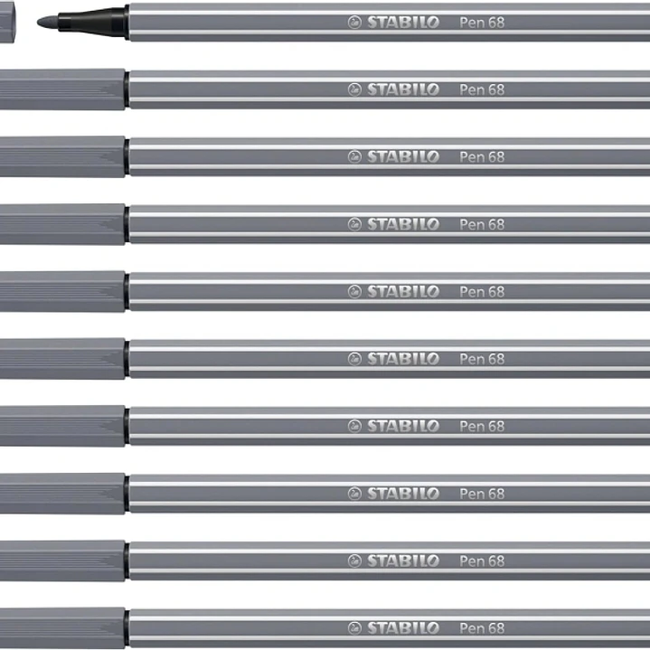 Stabilo Pen 68 Rotulador de Punta de Fibra - Trazo de 1mm aprox. - Tinta con Base de Agua - Color Gris Oscuro 1