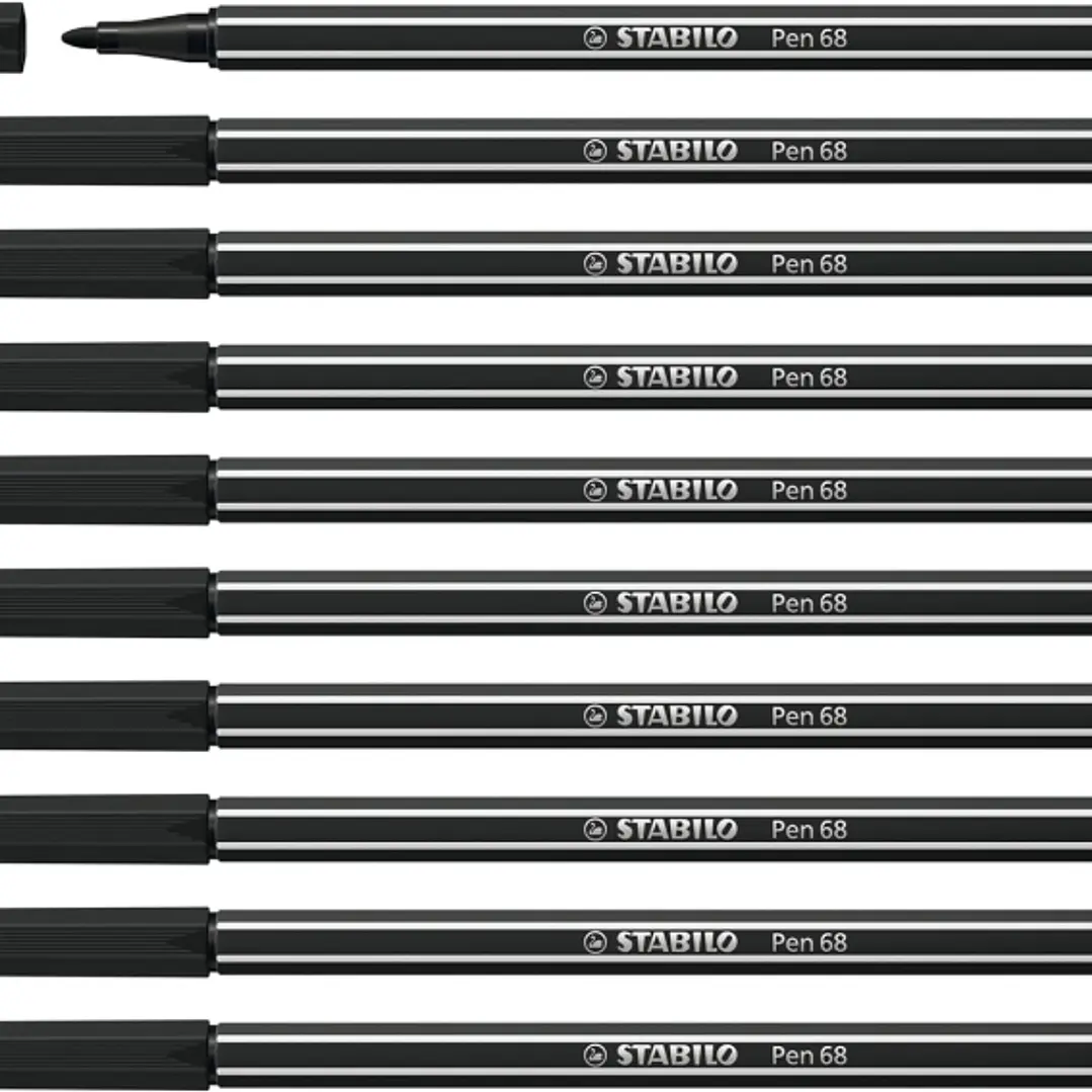 Stabilo Pen 68 Rotulador de Punta de Fibra - Trazo de 1mm aprox. - Tinta con Base de Agua - Color Negro 1