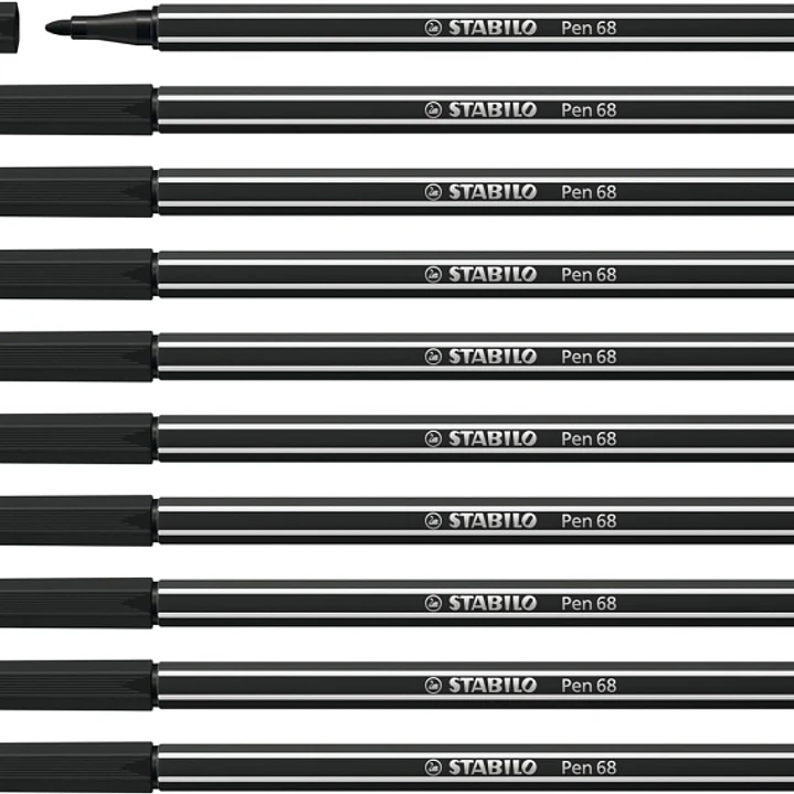 Stabilo Pen 68 Rotulador de Punta de Fibra - Trazo de 1mm aprox. - Tinta con Base de Agua - Color Negro 1