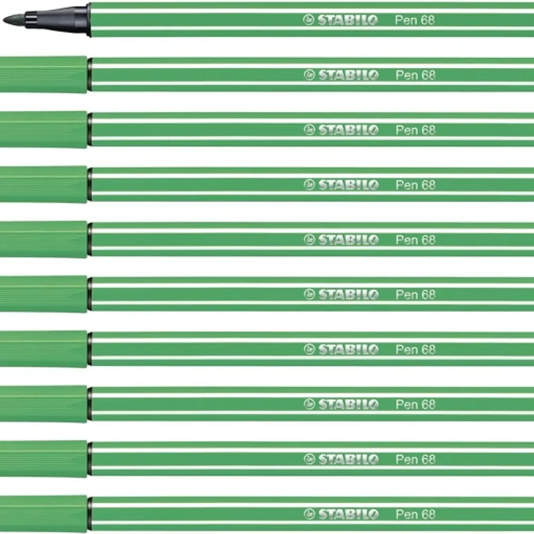 Stabilo Pen 68 Rotulador de Punta de Fibra - Trazo de 1mm aprox. - Tinta con Base de Agua - Color Verde 1