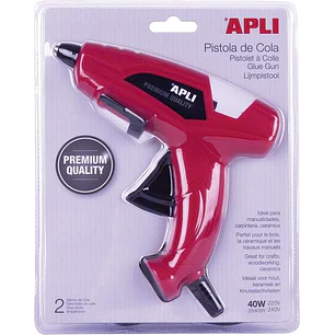 Apli Pistola de Cola Termofusible 40W para Barras de Ø11mm - Incluye 2 Barras de Cola de Ø11mm x 10cm - Color Rojo