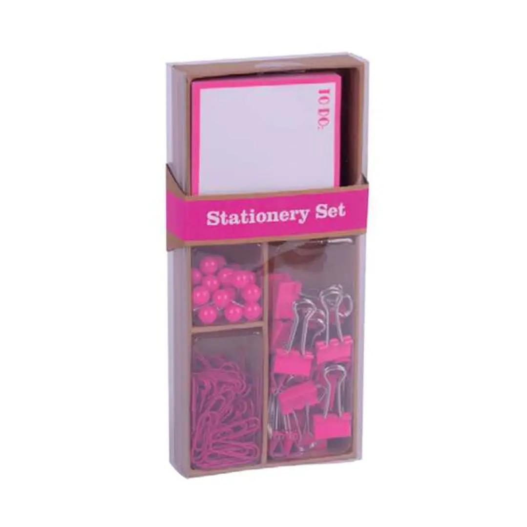 Apli Fluor Collection Set de Oficina con 25 Pins, 80 Clips de 28mm, 20 Pinzas Abatibles de 19mm, Bloc de 100 Notas Adhesivas Blancas con Borde Rosa -  1