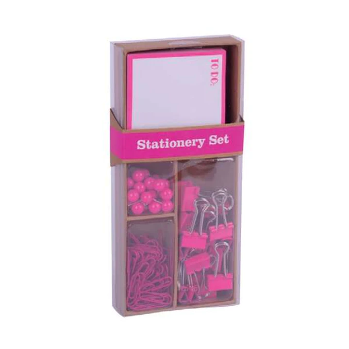 Apli Fluor Collection Set de Oficina con 25 Pins, 80 Clips de 28mm, 20 Pinzas Abatibles de 19mm, Bloc de 100 Notas Adhesivas Blancas con Borde Rosa -  1