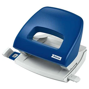 Petrus 80 Taladro Perforador Pequeño - Hasta 16 Hojas - Marcas de Formato - Facil Vaciado - Punzones 5.5mm - Color Azul