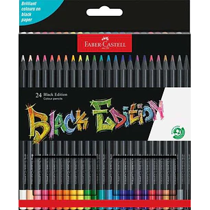 Faber-Castell Black Edition Pack de 24 Lapices de Colores - Mina Supersuave - Madera Negra - Ideales para Dibujo sobre Papel Claro, Oscuro y de Colore