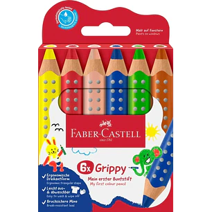 Faber-Castell Grippy Pack con 6 Lapices de Colores Gruesos Mina XXL Suave - Forma Triangular con Grip - Colores Surtidos