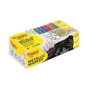 Jovi Metalic Caja de 24 Rotuladores - Colores Efecto Metalico - Tinta Base de Agua - Facil Limpieza - Ideal para Papel Oscuro y Cartulina - Colores Su