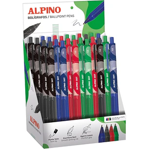 Alpino Dot Expositor con 24 Boligrafos Retractiles - Punta 1mm - Agarre Suave - Colores Surtidos