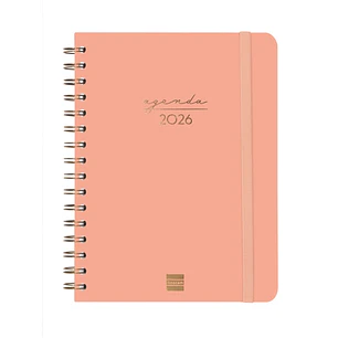 Finocam Alma Agenda - Anual 2026 - con Espiral - Formato E10 - 172x19x220mm - Semana Vista Horizontal - Color Coral