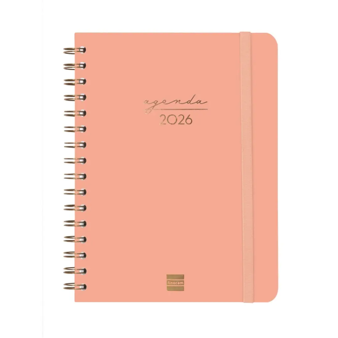 Finocam Alma Agenda - Anual 2026 - con Espiral - Formato E10 - 172x19x220mm - Semana Vista Horizontal - Color Coral 1