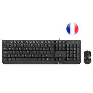NGS Cocoa Kit Teclado Multimedia y Raton con Cable - QWERTY Frances - 12 Teclas Multimedia - Color Negro