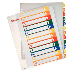 Esselte Indice para Proyectos Imprimible A4 Maxi Tipo 1-12 Multicolor - Multitaladro - Material PP Rigido 300 Micras, Portada 350 Micras