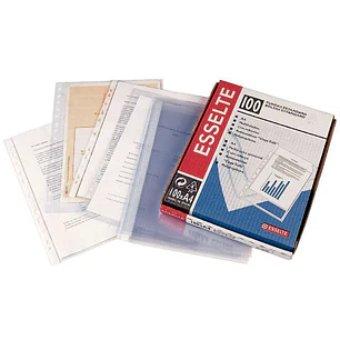 Esselte Pack de 100 Fundas Porta Documentos A4 PP Multitaladro 80 Micras - 11 Taladros - Calidad Estandar - Textura Cristal Liso Transparente