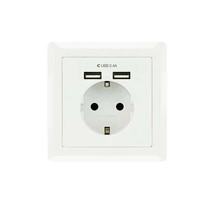 Nanocable Roseta Base de Enchufe de Pared Empotrable Tipo Schuko con 2 Tomas USB 2.4A - Color Blanco
