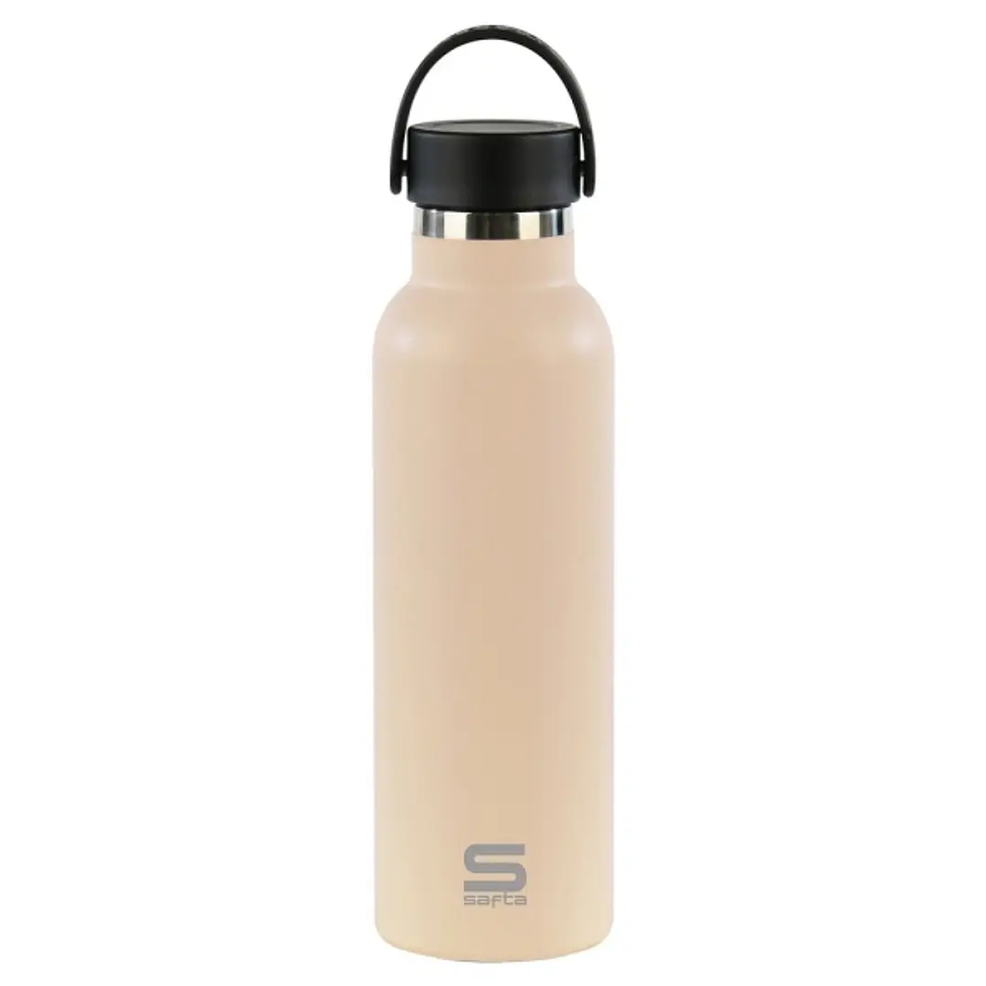 Safta Botella Termo de 600ml - Acero Inoxidable - Base de Silicona Antideslizante - Asa Superior - Color Beige 1