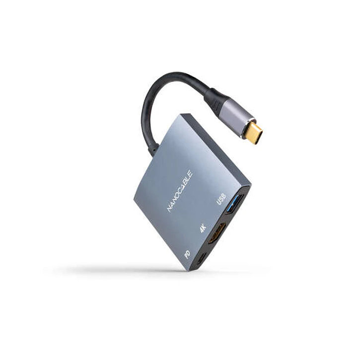 Nanocable Conversor USB-C a HDMI, USB3.0 y USB-C PD - Color Gris 1