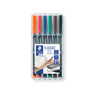 Staedtler Lumocolor 317 Pack de 6 Rotuladores Permanentes - Punta Media Redonda - Trazo 1mm Aprox - Capuchon con Clip - Secado Rapido - Colores Surtid