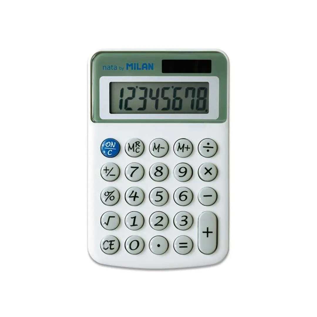 Milan Nata Calculadora de Sobremesa 8 Digitos - 3 Teclas de Memoria y Raiz Cuadrada - Botones Redondeados - Apagado Automatico - Color Blanco 1