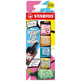 Stabilo Boss Mini by Snooze One Pack de 6 Mini Marcadores Fluorescentes - Trazo entre 2 y 5mm - Tinta con Base de Agua - Antisecado - Colores Surtidos