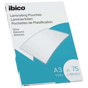 Ibico Caja de 100 Laminas de Plastificar Gloss A3 75 Micras - Acabado Cristalino de Alto Brillo - Color Transparente