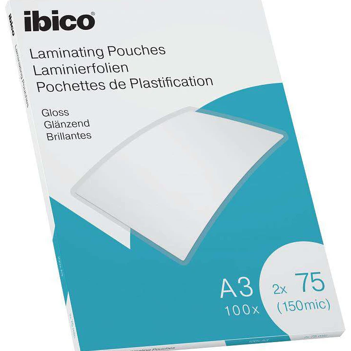Ibico Caja de 100 Laminas de Plastificar Gloss A3 75 Micras - Acabado Cristalino de Alto Brillo - Color Transparente 1