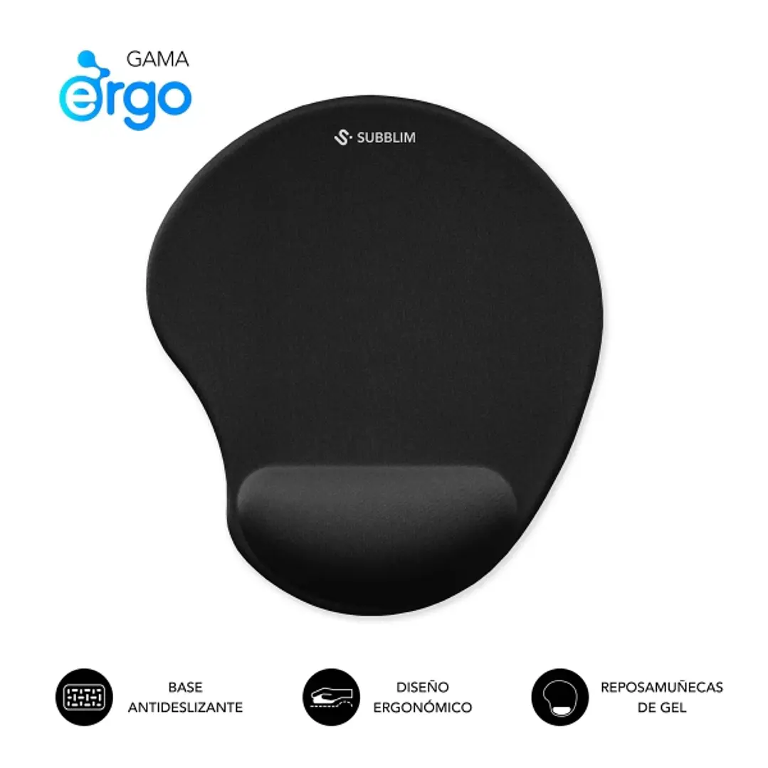 Subblim Ergo Neogel Alfombrilla Ergonomica para Raton - Espuma Elastica - Microtexturizada Impermeable - Base Antideslizante - Color Negro 1