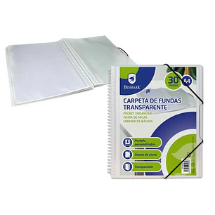 Bismark Carpeta Espiral con 30 Fundas Transparentes A4 - Polipropileno - Portada Personalizable - Espiral Plastica Indeformable - Apertura 360 Grados 