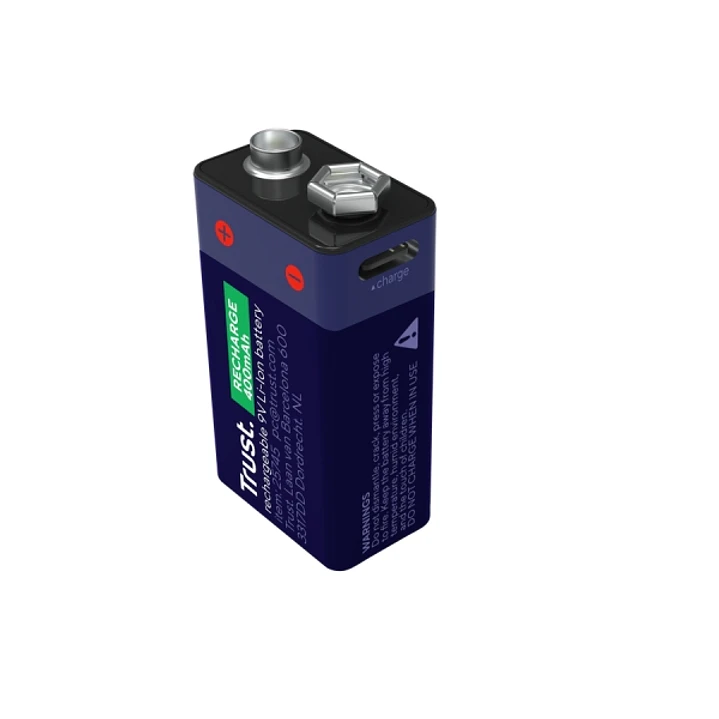 Trust Pila de 9V Recargable por USB-C - 400mAh - 16x26x47mm - Color Azul Marino 1