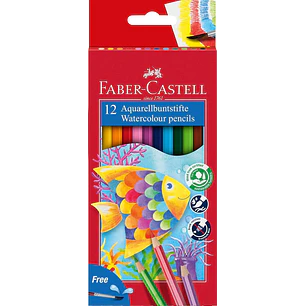 Faber-Castell Classic Colour Acuarelable Pack de 12 Lapices de Colores Hexagonales Acuarelables + Pincel - Resistencia a la Rotura - Colores Surtidos