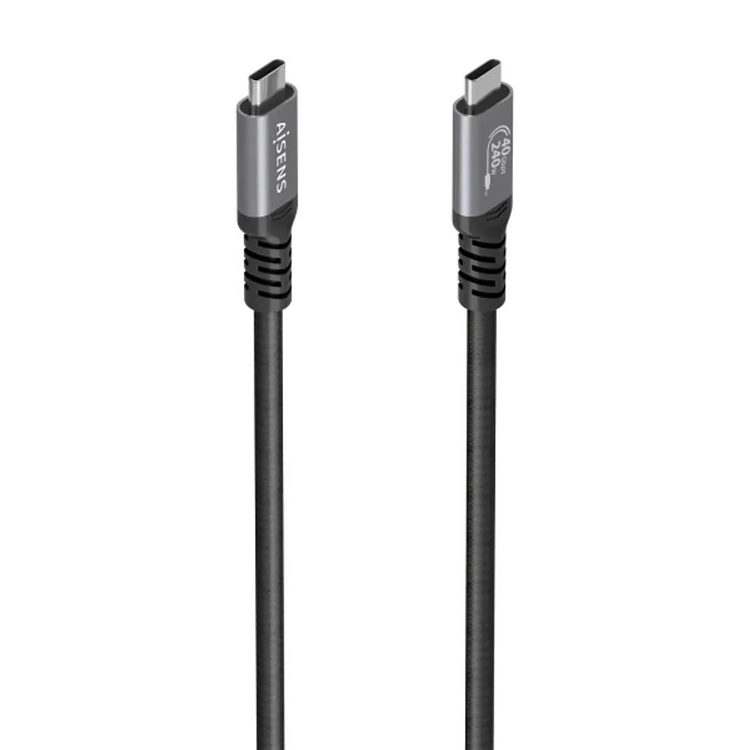 Aisens Cable USB-C Macho - Soporta hasta 240W - Longitud 1.5m - Velocidad de Transferencia hasta 40Gbps - Resolucion 8K - Aluminio - Color Negro 1