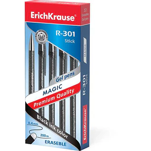 Erichkrause R-301 Magic Gel Boligrafo Borrable - Tinta Gel - Punta de 0.5mm - Trazo de 0.4mm - Cuerpo Semitransparente con Efecto Brillante - Color Ne
