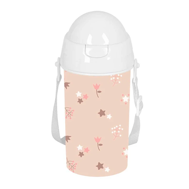 Safta Flores Botella de 500ml - PVC sin BPA - Pajita Interior - 73x73x195mm - Color Rosa Pastel 1