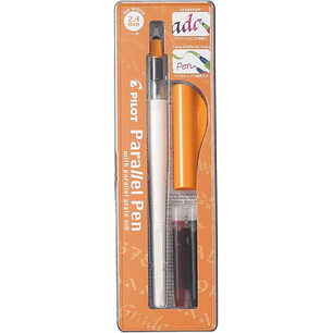 Pilot Pack de Pluma Estilografica Parallel Pen 2.4mm - Punta de Acero - Trazo de 2.4mm - 2 Recargas - Color Negro/Rojo