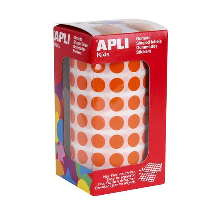 Apli Rollo de 5192 Gomets Redondos Naranjas - Tamaño Ø 10,5mm - 59 Hojas Pretroqueladas - Adhesivo Base Agua - Cumple Normas EN-71 y FSC 1
