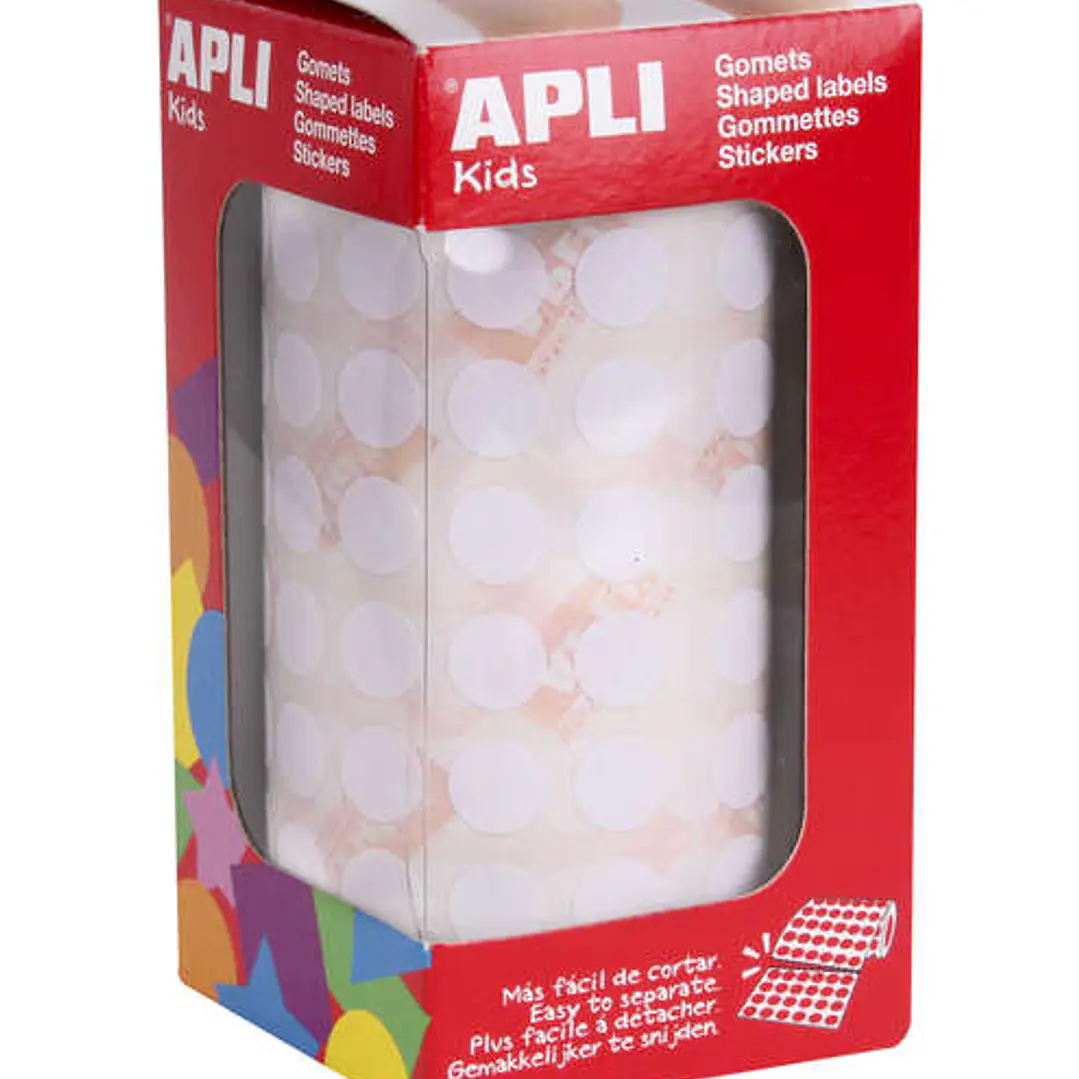 Apli Rollo con 5.192 Gomets Redondos Ø 10.5mm - Adhesivo Permanente - Ideal para Desarrollar la Psicomotricidad Fina - Color Blanco 1
