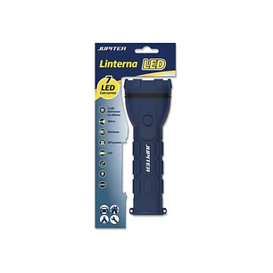Jupiter Linterna de Luz Blanca 7 LED 100lm - Cuerpo de Goma - Resistencia IP44 - Funciona con 2 Pilas D R20 (No Incluidas) - Color Azul