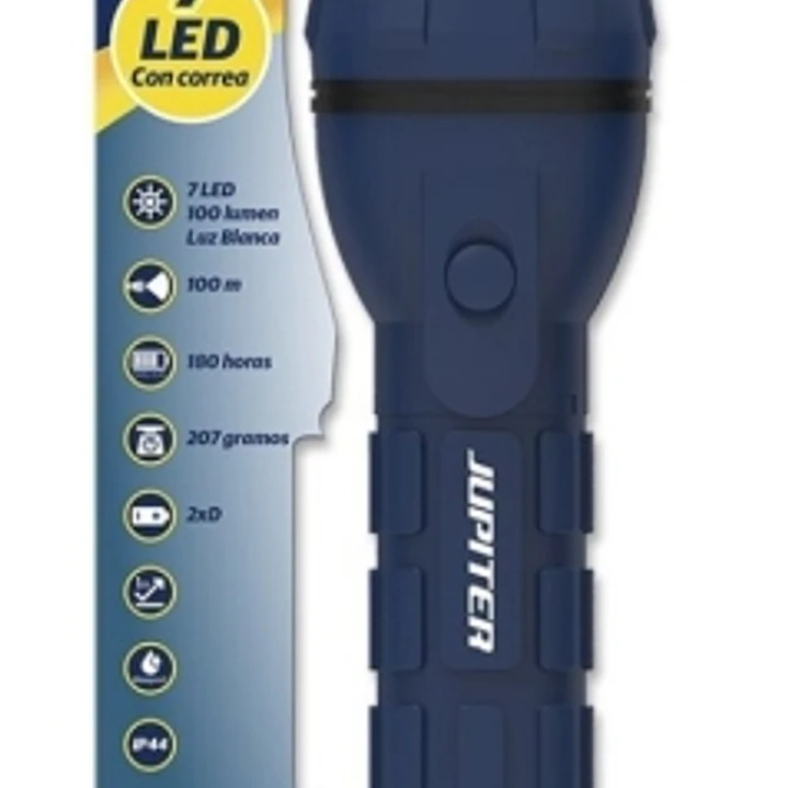 Jupiter Linterna de Luz Blanca 7 LED 100lm - Cuerpo de Goma - Resistencia IP44 - Funciona con 2 Pilas D R20 (No Incluidas) - Color Azul 1