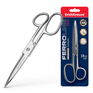 Erichkrause Ferro Tijera Metalica 18cm - Fabricadas en Acero de Alta Calidad - Cuchillas Engrosadas - Color Plateado