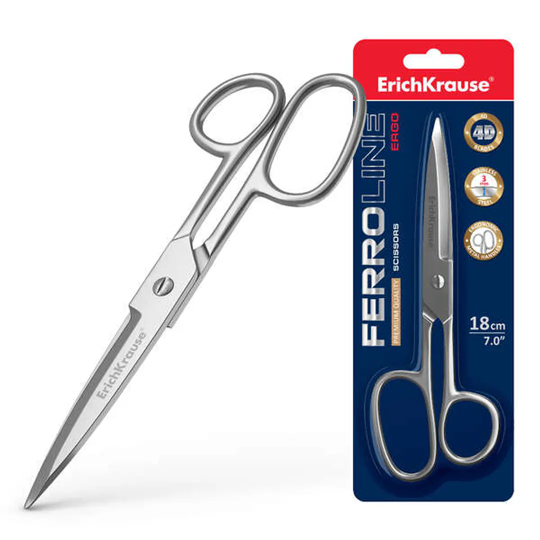 Erichkrause Ferro Tijera Metalica 18cm - Fabricadas en Acero de Alta Calidad - Cuchillas Engrosadas - Color Plateado 1