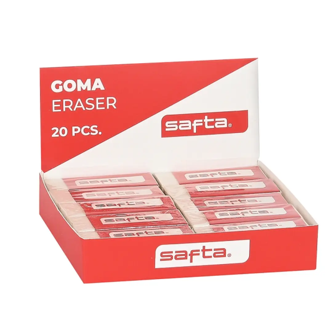 Safta Expositor con 20 Gomas - PVC - Borrado Limpio - Suave al Tacto - Color Blanco 1